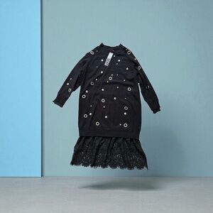 Elegant Black Midi Dress with Eyelet Details